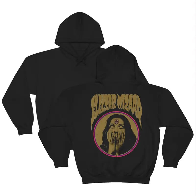 Electricc Hoodie Wizardd On Back, Metal Music Shirt, Rock Band Apparel, Unisex Sweater Pullover Tee Sweatshirt