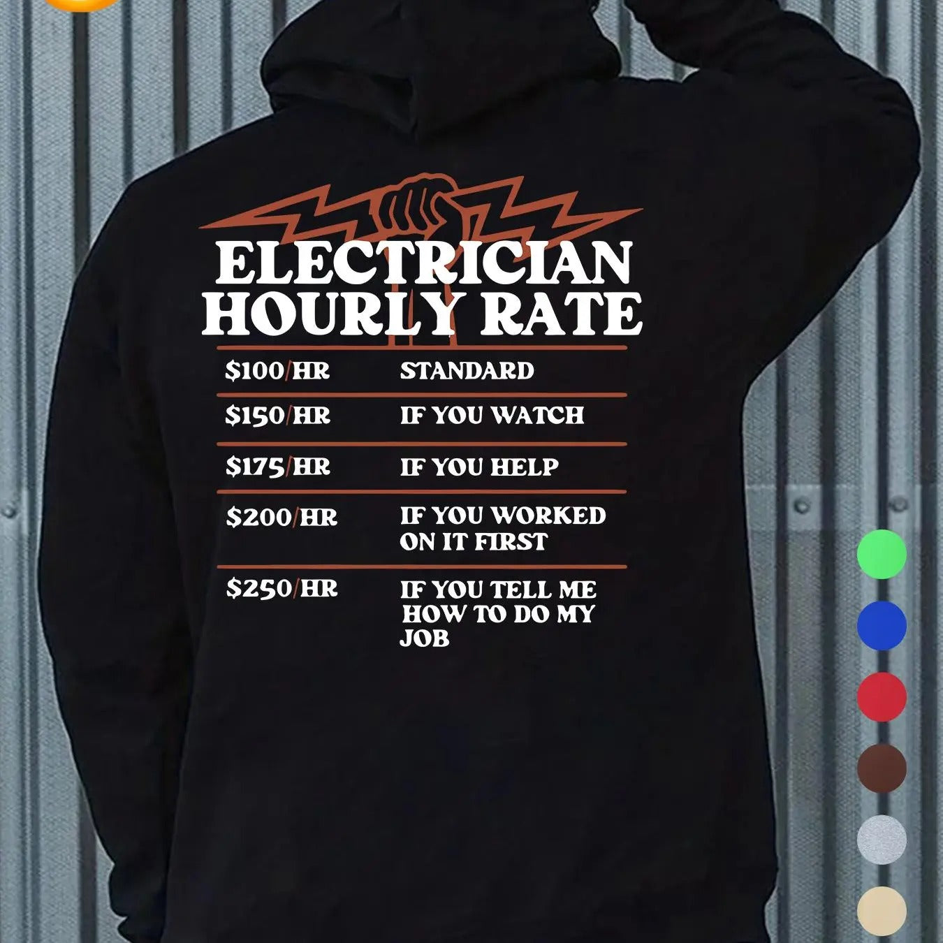 Electrician Hourly Rate Print Hoodie, Casual Regular Fit Long Sleeve Hooded Sweatshirt for Fall & Winter, Men's Top for...