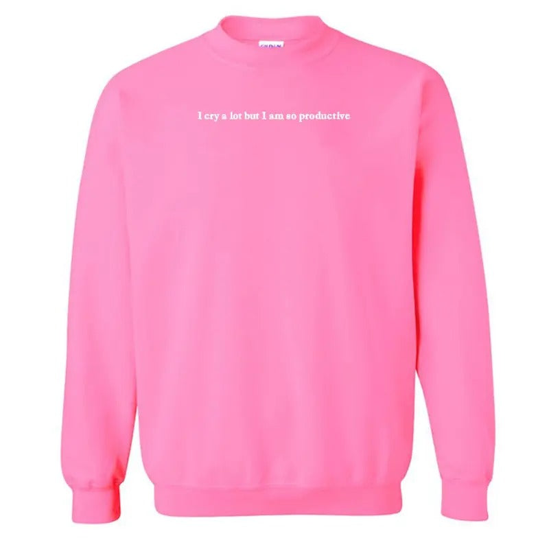Embroidered 'I Cry A Lot But' Crewneck Sweatshirt T-Shirts, Hoodie | HypeDripTees.com