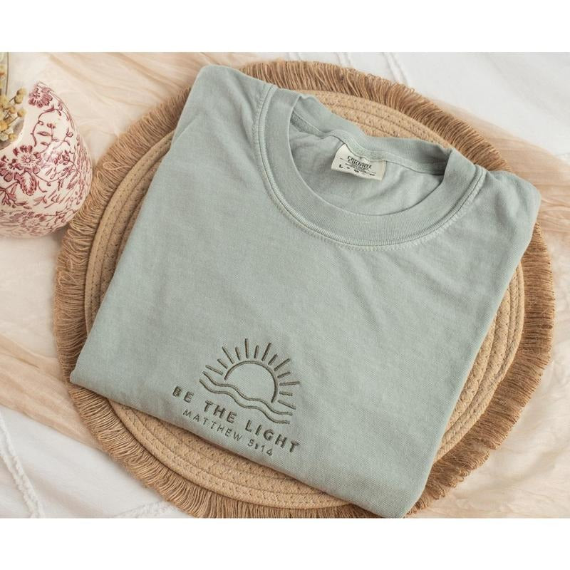 Embroidered Be The Light Tshirt, Embroidered Christian Tshirt, Embroidered Bible Verse Tshirt, Christian Gifts, Bible...