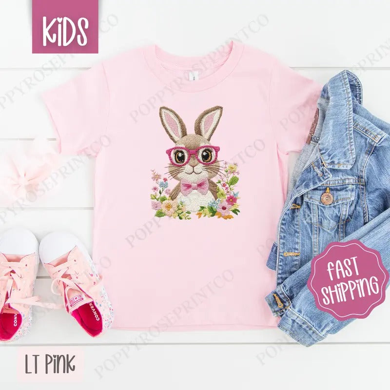 Embroidered Bunny Kids Shirt - Easter Children's Tshirt - Cute Youth Tee Gildan Hoodie, Sweatshirt | HypeDripTees.com