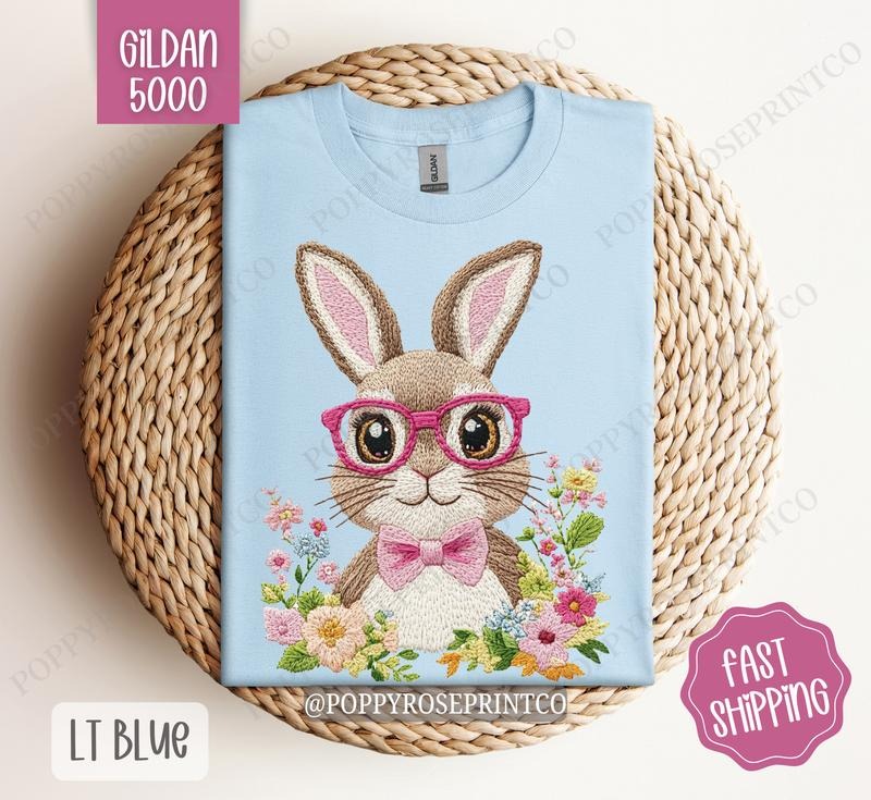 Embroidered Bunny Shirt Gildan, Easter Women's Tee, Cute Women's Tshirt Plus Sizes Hoodie, Sweatshirt | HypeDripTees.com