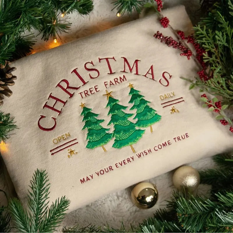 Embroidered Christmas Tree Farm Sweatshirt - Merch, Lyrics, Christmas, Holiday, Pine, Stars T-Shirts, Hoodie