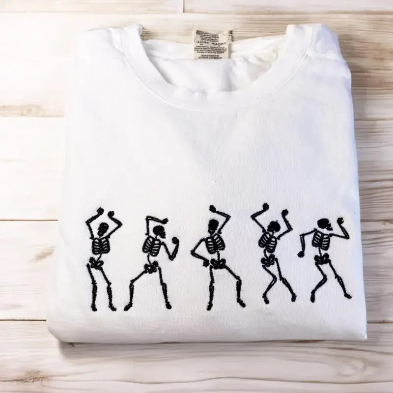 Embroidered Dancing Skeletons Sweatshirt - Spooky Season Sweatshirts - Halloween gift T-Shirts, Hoodie | HypeDripTees.com