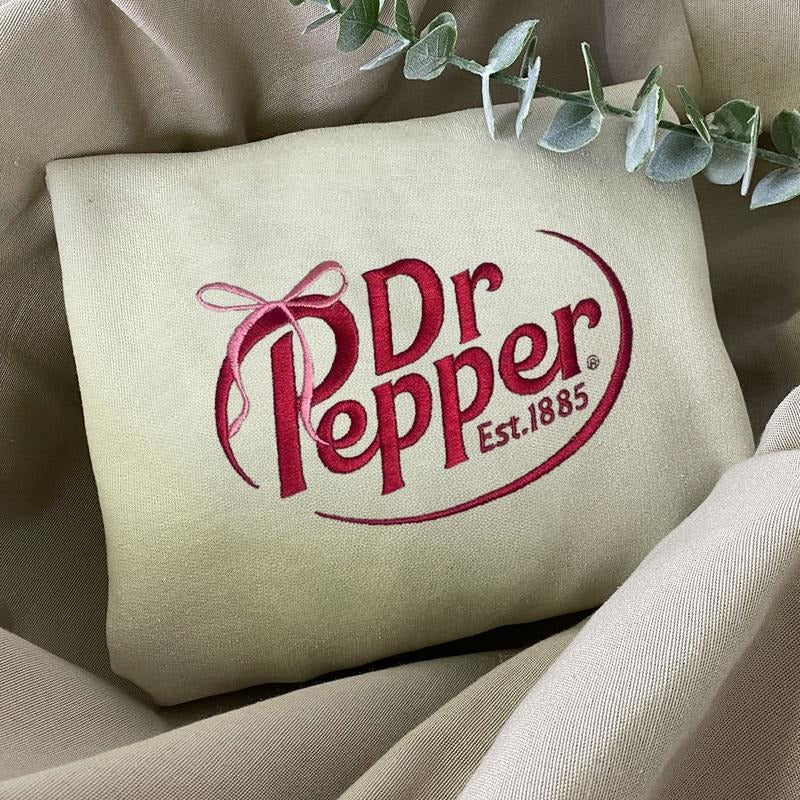 Embroidered Dr Pepper Coquette Bow Sweatshirt, Dr Pepper Logo Crewneck, Favourite Drink Crewneck, Gift For Soda Lovers...