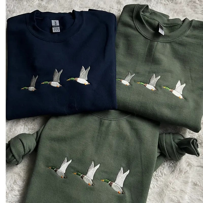 Embroidered Duck Sweatshirt - Flying Duck Sweatshirt - Animal Lover Sweatshirt T-Shirts, Hoodie | HypeDripTees.com