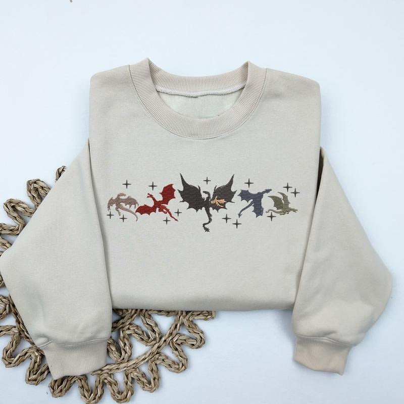 Embroidered Fourth Wing Sweatshirt, Basgiath War College Embroidered Sweatshirt, Fantasy Book Dragon Crewneck Sweater...