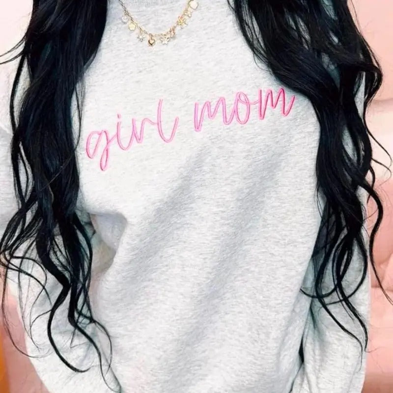 Embroidered Girl Mom Sweatshirt, Cute Girl Shirt, Coquette Mama Crewneck Hoodie, Mom of Girls Shirt, Personalized...