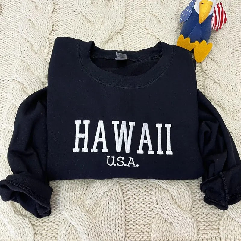 Embroidered Hawaii Sweatshirt -  Hawaii Crewneck - Hawaii Gift T-Shirts, Hoodie | HypeDripTees.com