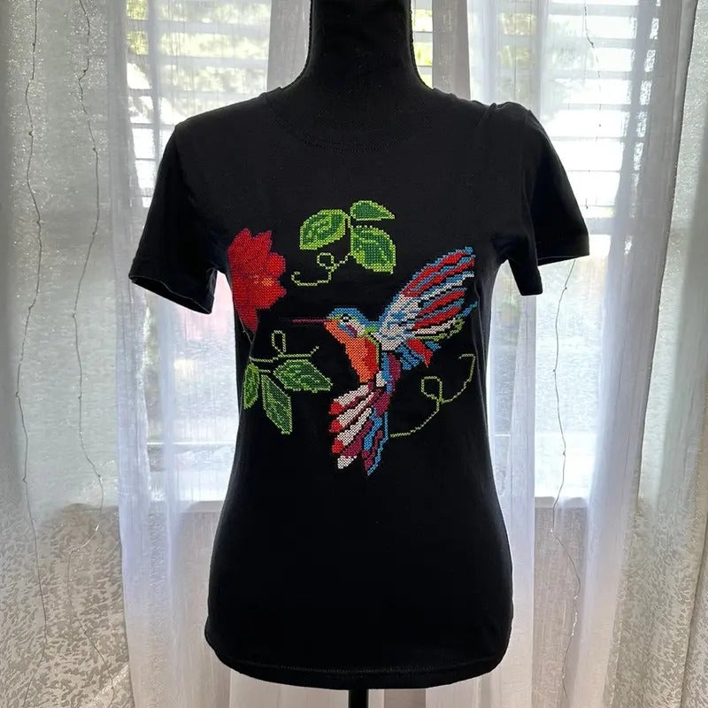 Embroidered Hummingbird  t shirt. Xs size Cotton Casual Hoodie, Sweatshirt | HypeDripTees.com