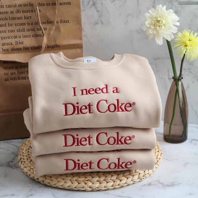 Embroidered I NEED A DIET COKE Sweater, Hoodie, T-Shirt, Trendy Embroidery Sweatshirt, Bride Diet Gift , Global Trending...