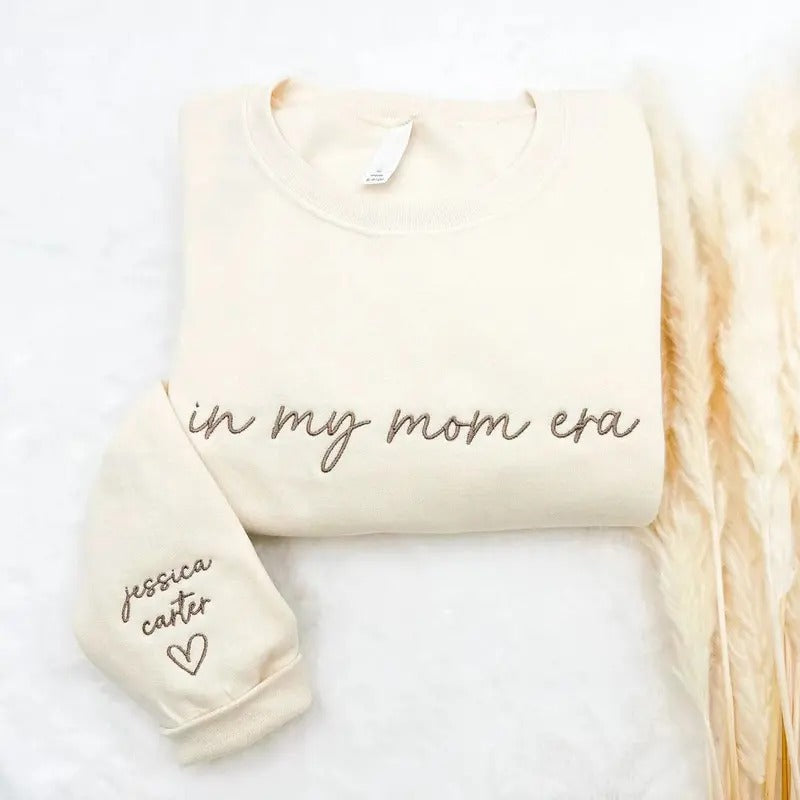 Embroidered In My Mom Era Custom Sweatshirt with names, Personalized Mama Grandma Hoodie., Trendy Mom Apparel, Mother's...