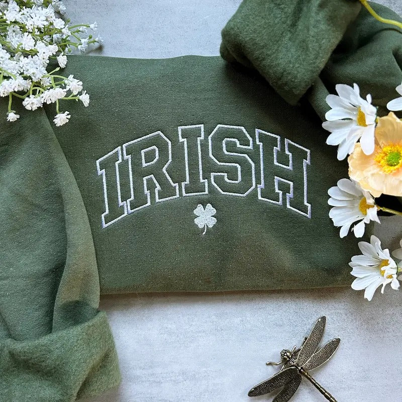 Embroidered Irish Sweatshirt, Embroidered Saint Patrick's Day Crewneck Sweatshirt, Irish Embroidery Hoodie, Shamrock...