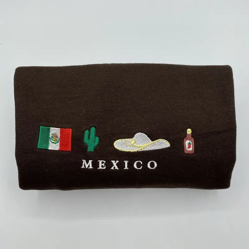 Embroidered Mexican Flag Sweatshirt - Mexico Sweatshirts - Mexico Crewneck - Hot Chili Pepper - State Gift T-Shirts, Hoodie