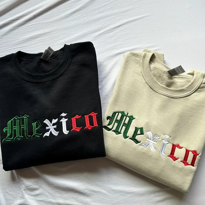 Embroidered Mexico Sweatshirt, Mexican Crewneck, Cinco De Mayo T-Shirts, Hoodie | HypeDripTees.com
