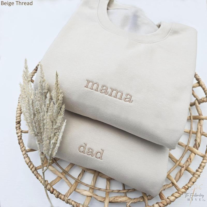 Embroidered Mom and Dad Matching Sweatshirts Mama Sweatshirt, Pregnancy Announcement, Mom Christmas gift for Mom Crewneck...