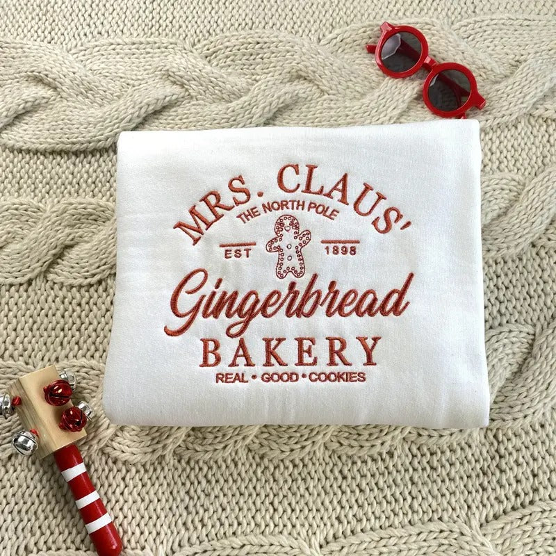 Embroidered Mrs. Claus Gingerbread Sweatshirt - Christmas Bakery Sweatshirt - Christmas Gift T-Shirts, Hoodie