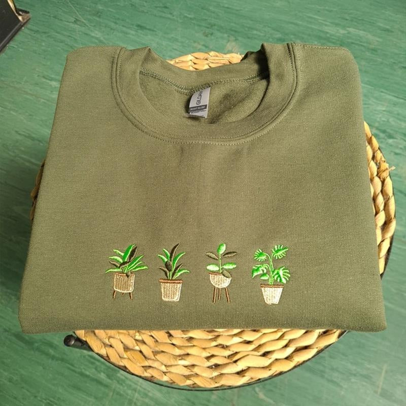 Embroidered Plant Plant Lover Plant Pots Nature Gardening Gardener Plant Pot T-Shirts, Hoodie, Sweatshirt