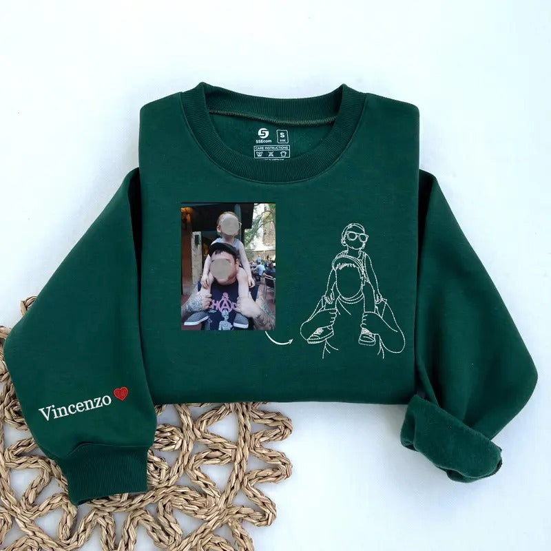 Embroidered Portrait Sweatshirt, Custom Photo on Sweatshirt Embroidered, Father Portrait Sweater