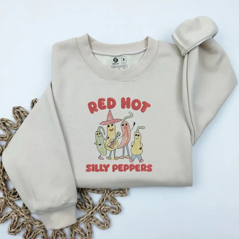 Embroidered Red Hot Silly Peppers Sweatshirt, Cute Chilli Music Band Sweatshirt T-Shirts, Hoodie | HypeDripTees.com