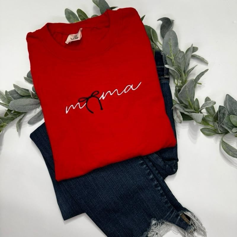 Embroidered mama bow shirt-unisex short sleeve tee Hoodie, Sweatshirt | HypeDripTees.com