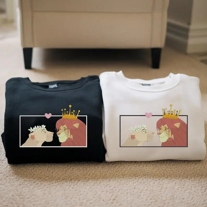 Embroidery The Lion Simba And Nala Sweatshirt, Matching Couples Movie Characters Shirt, Embroidery Matching on Sleeve,...