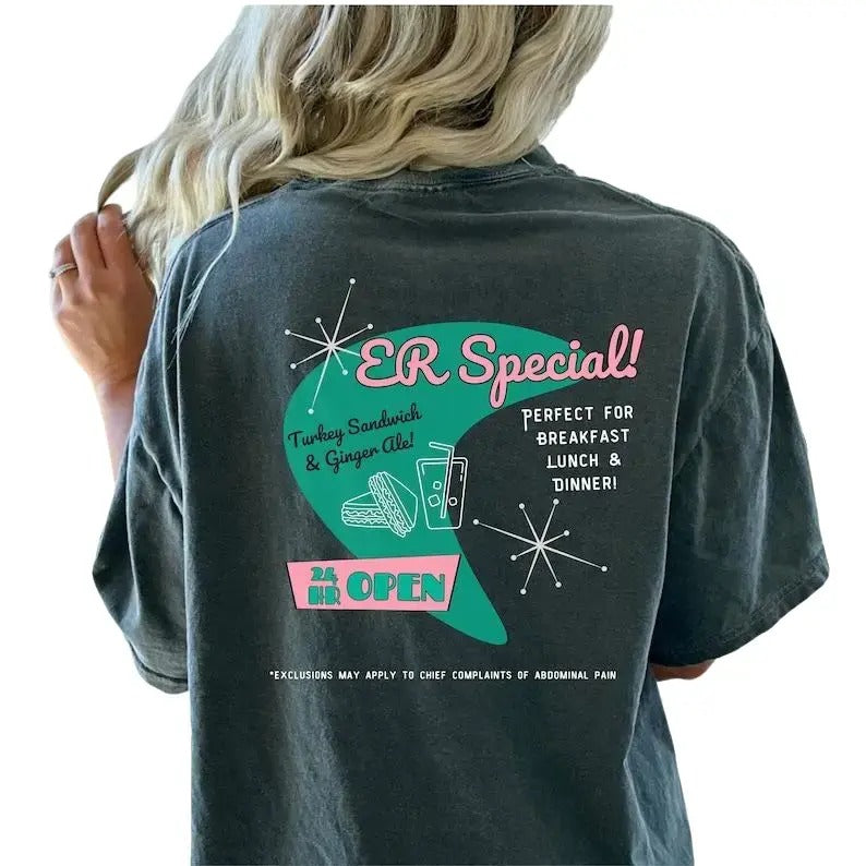 Emergency Room Diner Nursing Humor Shirt, Medical Joke Tee Funny ED RN T-shirt, Turkey Ring Traditional Comfort Cotton...