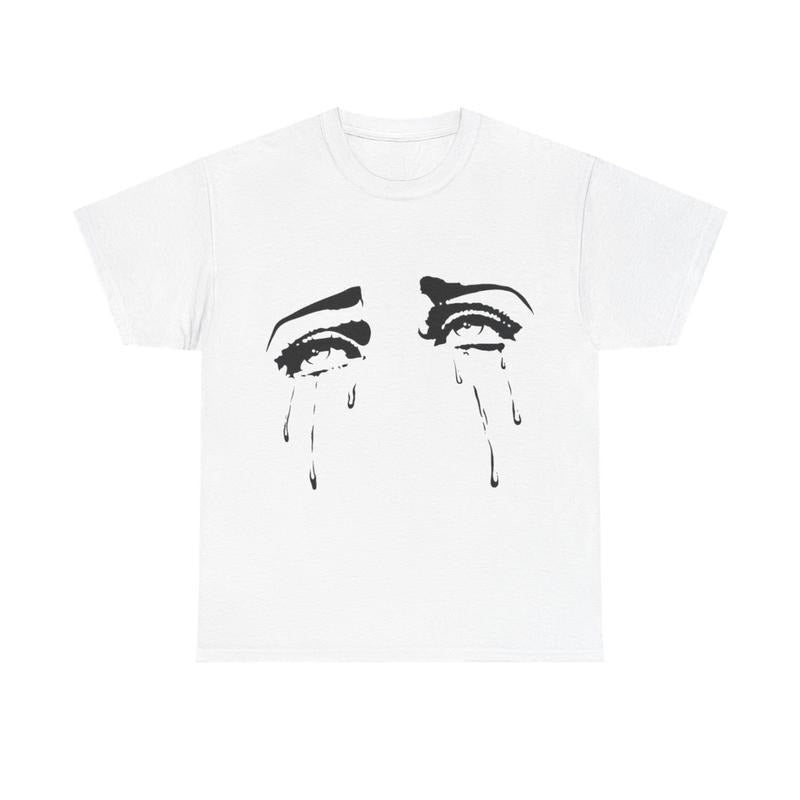 Emo Gothic T-Shirt Crying Tears Tee Y2k Shirt Anime Fan Tshirt Emotional Face Casual Comfortable Cotton Crewneck Fashion...