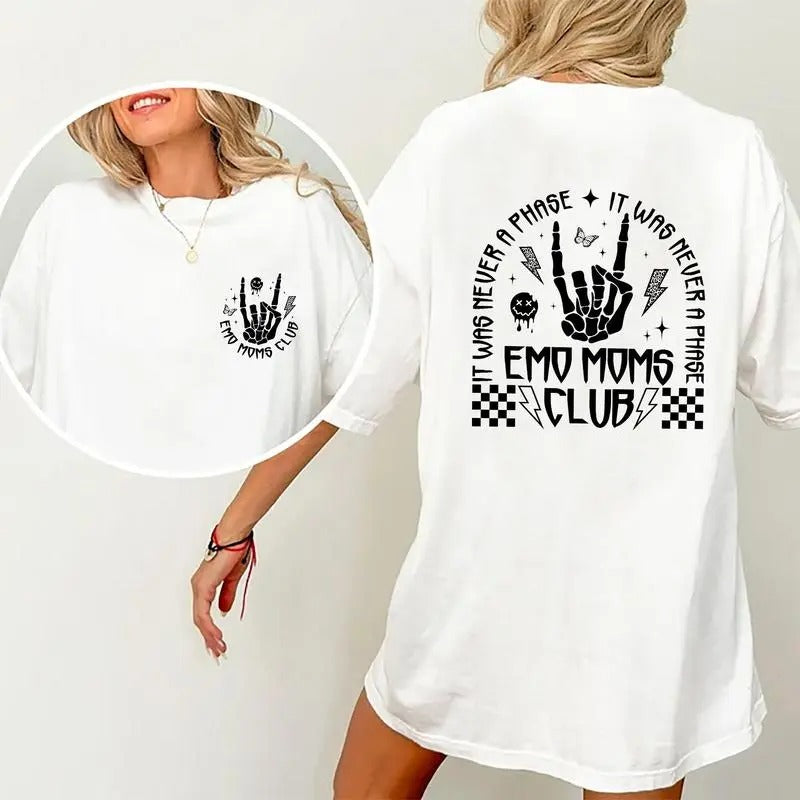 Emo Moms Club Shirt, Motherhood Rock Skeleton Printed T-shirt, Mama Shirt, Mom Life Shirt, Gifts For Mom, Soft Cotton...