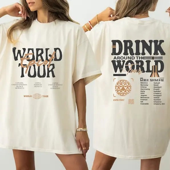 Epcot World Tour Shirt, Drink Around The World Shirt Hoodie, Sweatshirt | HypeDripTees.com