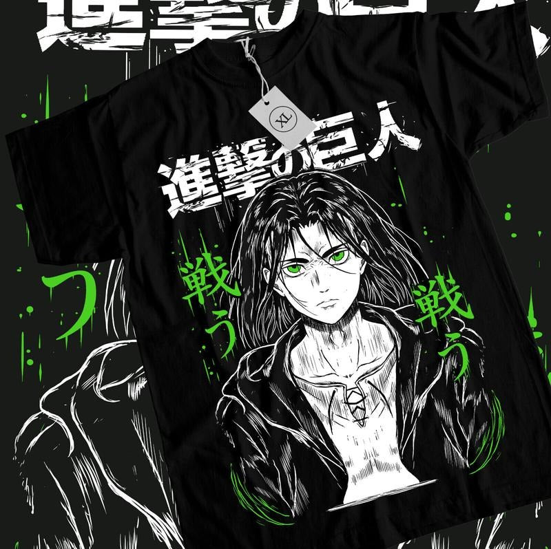 Eren Yeager T-Shirt S-4XL,Anime,Attack On Titan,Aot,Graphic Tee,black Shirt Tshirt S-4XL Hoodie, Sweatshirt
