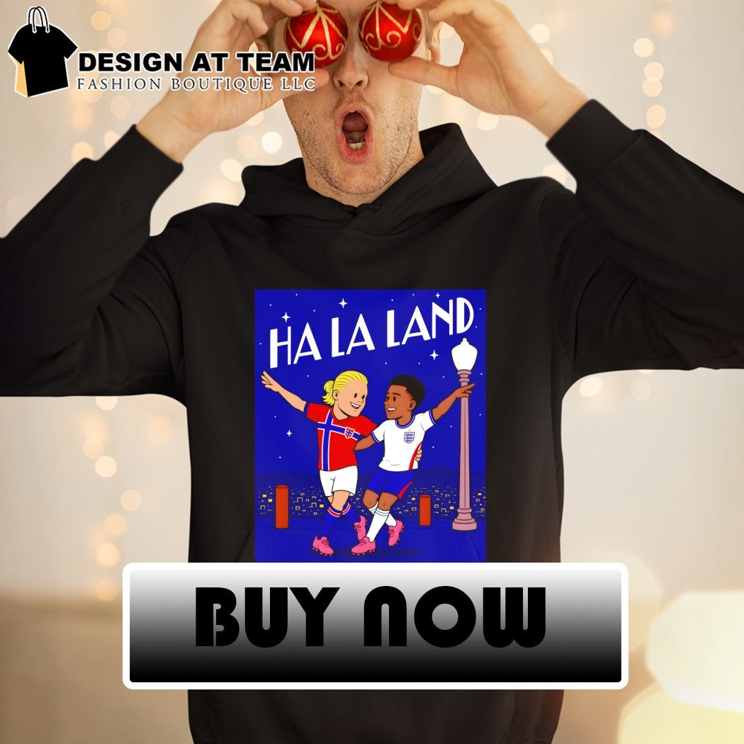 Erling Haaland and Jude Bellingham the Ha La Land slogan on a World Cup 2026 shirt