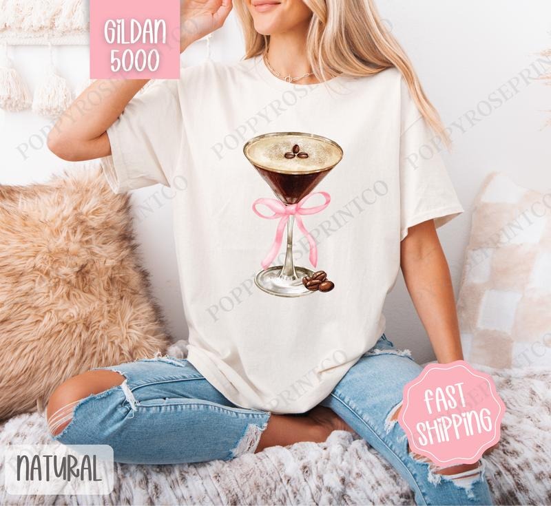 Espresso Martini Shirt Gildan, Martini Bow Women's Tee, Cute Women's Tshirt Plus Sizes Hoodie, Sweatshirt | HypeDripTees.com