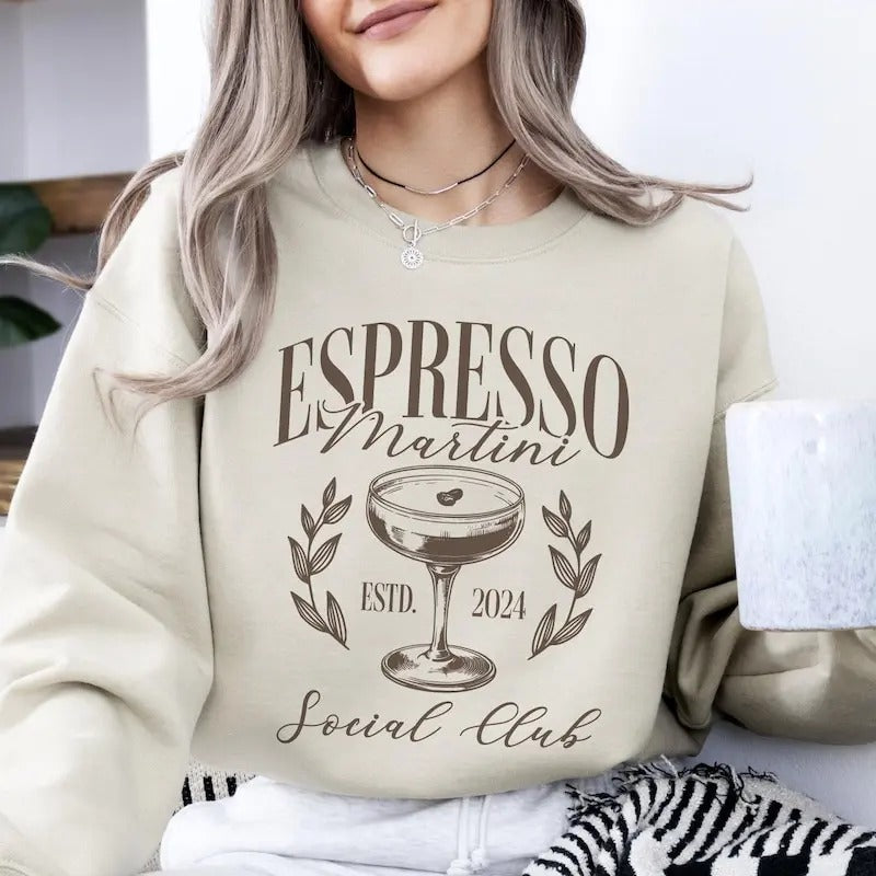 Espresso Martini Social Club Sweatshirt, Cocktail Club Crewneck, Trendy Aesthetic, Drinks Shirt Hoodie | HypeDripTees.com