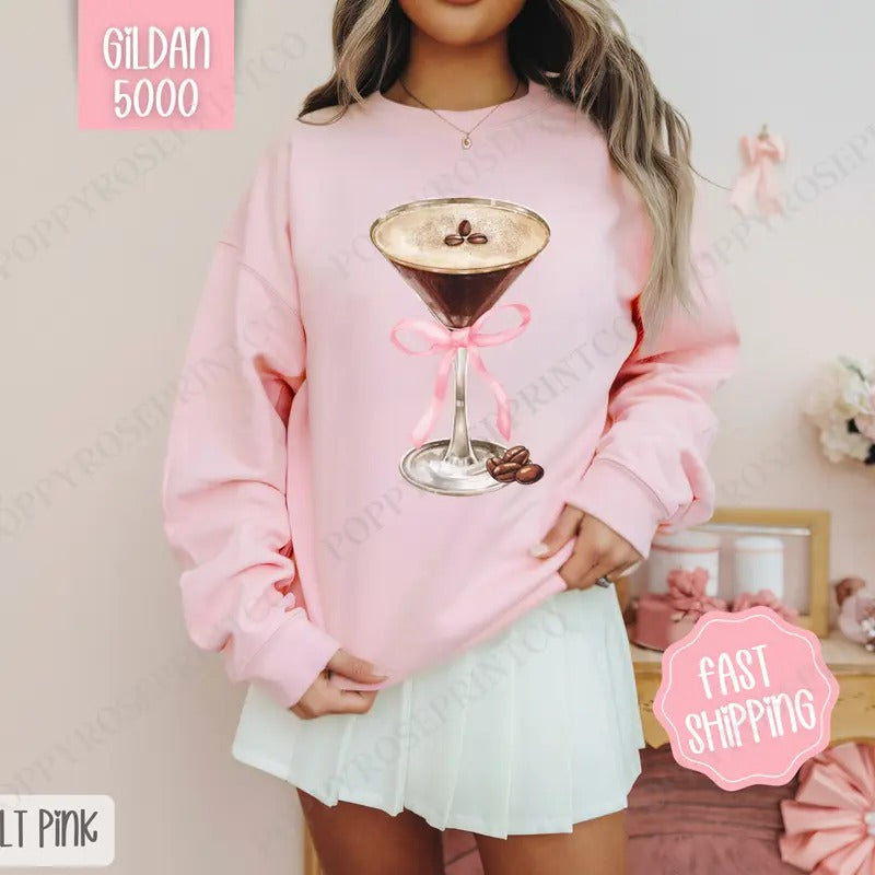 Espresso Martini Sweatshirt, Martini Bow Crewneck, Cute Women's Sweater T-Shirts, Hoodie | HypeDripTees.com