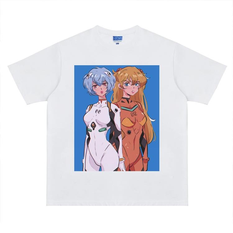 Eva "Rei & Asuka" Vintage Oversized Tee Anime T-shirt 100% Cotton Original Design Men's Top Streetwear Casual Menswear...
