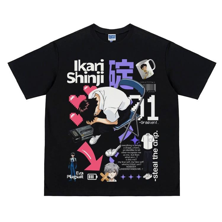 Eva "Shinji Ikari Frenzy" Vintage Oversized Tee Anime T-shirt 100% Cotton Original Design Men's Top Streetwear Casual...
