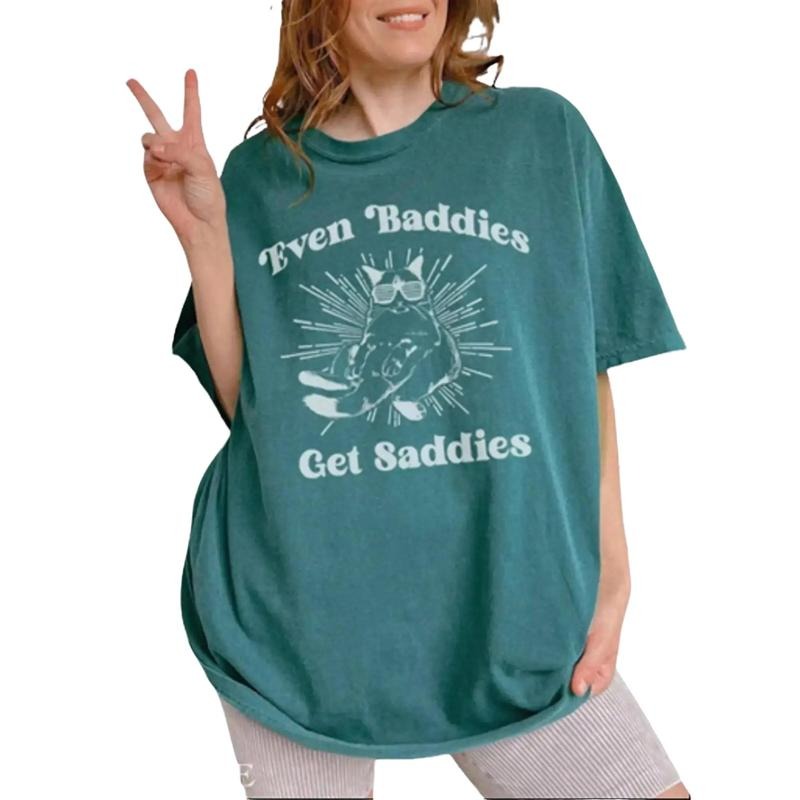 Even Baddies Get Saddies Shirt, Funny Mental Health Quote Comfort Colors Graphic Tee, Cat Lover Funny Quote Shirt Hoodie,...