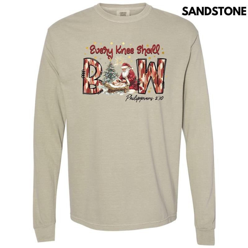 Every Knee Shall Bow Long Sleeve Comfort Colors T-Shirt 'NLB' Hoodie, Sweatshirt | HypeDripTees.com
