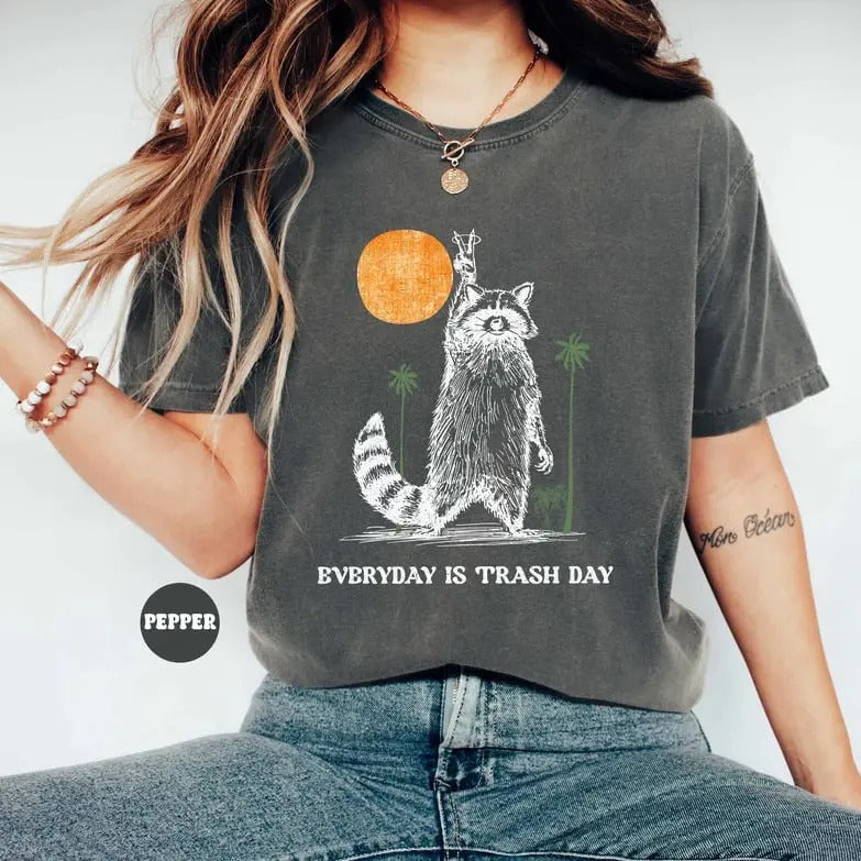 Everyday Is Trash Day Raccoon Comfort Colors Tee, Retro Sunset T Shirt, Cool Vintage Style Raccoon Shirt, Funny Gift,...