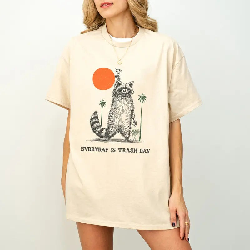Everyday Is Trash Day Raccoon Shirt, Retro Sunset Shirt, Raccoon Lover Shirt, Cool Vintage Style Raccoon Shirt,...