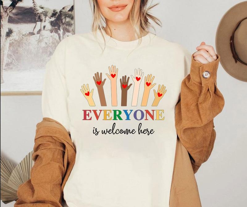 Everyone Is Welcome Here Shirt, Equality With Hands Shirt, Gay Right Resist Tee, Human Right, Support LGBT, Rainbow...