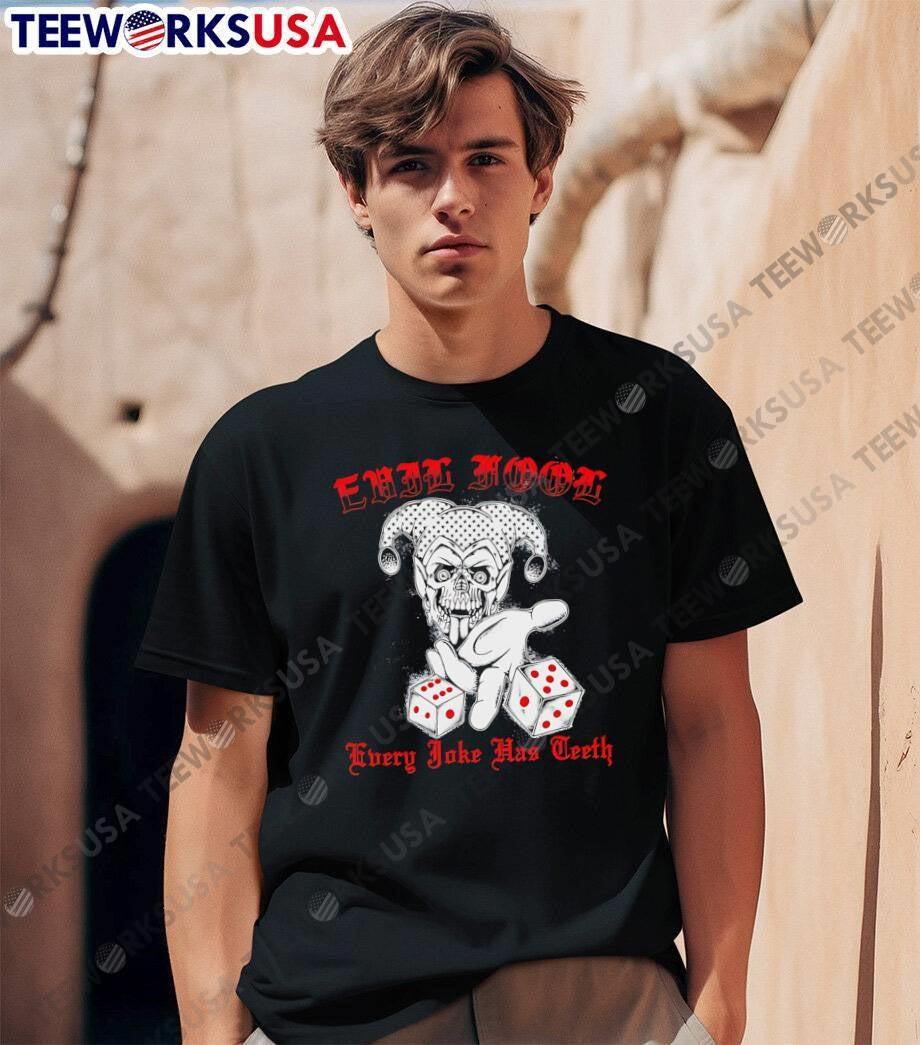 Evil Fool Every Joke Has Teeth Jester Rolling Dice T-Shirt