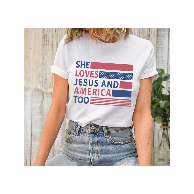 Expressive T - Shirt for Female Wearers: Devotion to Jesus and Patriotism for America Hoodie, Sweatshirt | HypeDripTees.com