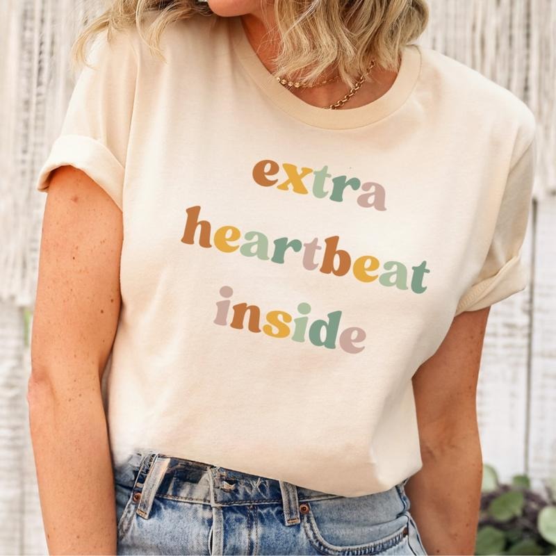 Extra Heartbeat Inside Shirt for New Mom, Pregnancy Announcement Gift for Her, Cute Baby Announcement Shirt for Pregnancy...