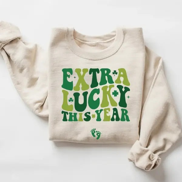 Extra Lucky This Year Sweatshirt, St Patrick's Day Pregnancy Reveal, Pregnancy Announcement Sweatshirt, Mom To Be...