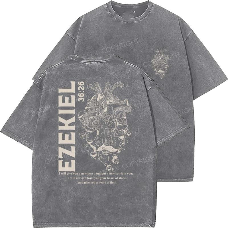 Ezekiel 36_26 Unisex Washed T-Shirt, Christian t shirts, Vintage 90s Graphic Tee, Gift Top Womenswear Cotton Miniral...