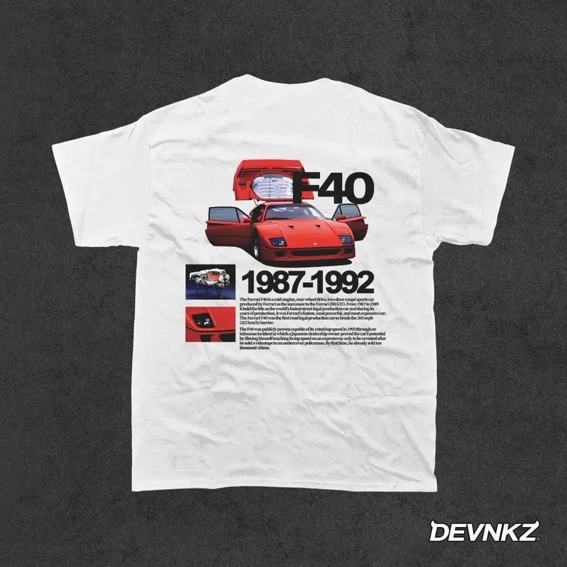 F-40 Graphic T-Shirt, 90's Car Shirt Hoodie, Sweatshirt | HypeDripTees.com