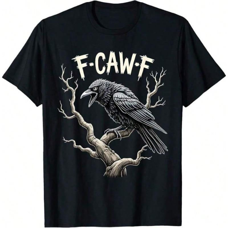 F-Caw-F Fun Raven Retro Gothic Bird Double Entendre T-Shirt Machine Washable All-Season Wear Casual Halloween T-Shirt...