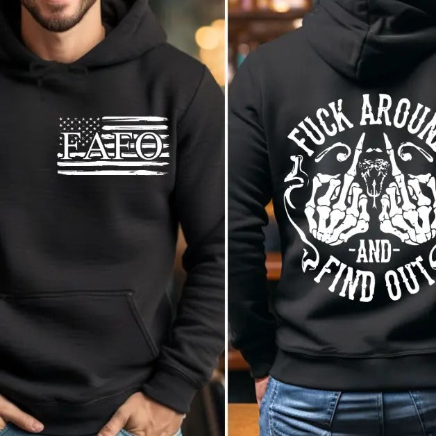 FAFO Flag Middle Finger Unisex sized Sweatshirt or Hoodie Fabric Menswear Pullover T-Shirts | HypeDripTees.com